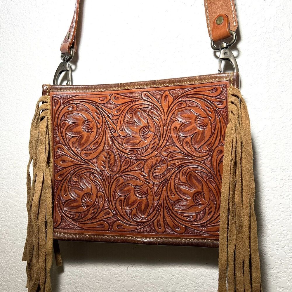 American Darling Hand Tooled Leather Crossbody with Fringe Women Bag